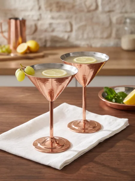 El yapımı bakır kadeh — Martini Bakır Kadeh Düz 250 ml 2'li Takım Kırmızı — soğuk içecek ve şerbet servisi — BakırBul