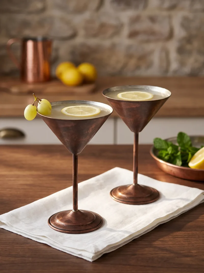 El yapımı bakır kadeh — Martini Bakır Kadeh Düz 250 ml 2'li Takım Oksit — soğuk içecek ve şerbet servisi — BakırBul