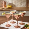 El yapımı bakır kadeh — Martini Bakır Kadeh Düz 250 ml 4'lü Takım Kırmızı — soğuk içecek ve şerbet servisi — BakırBul