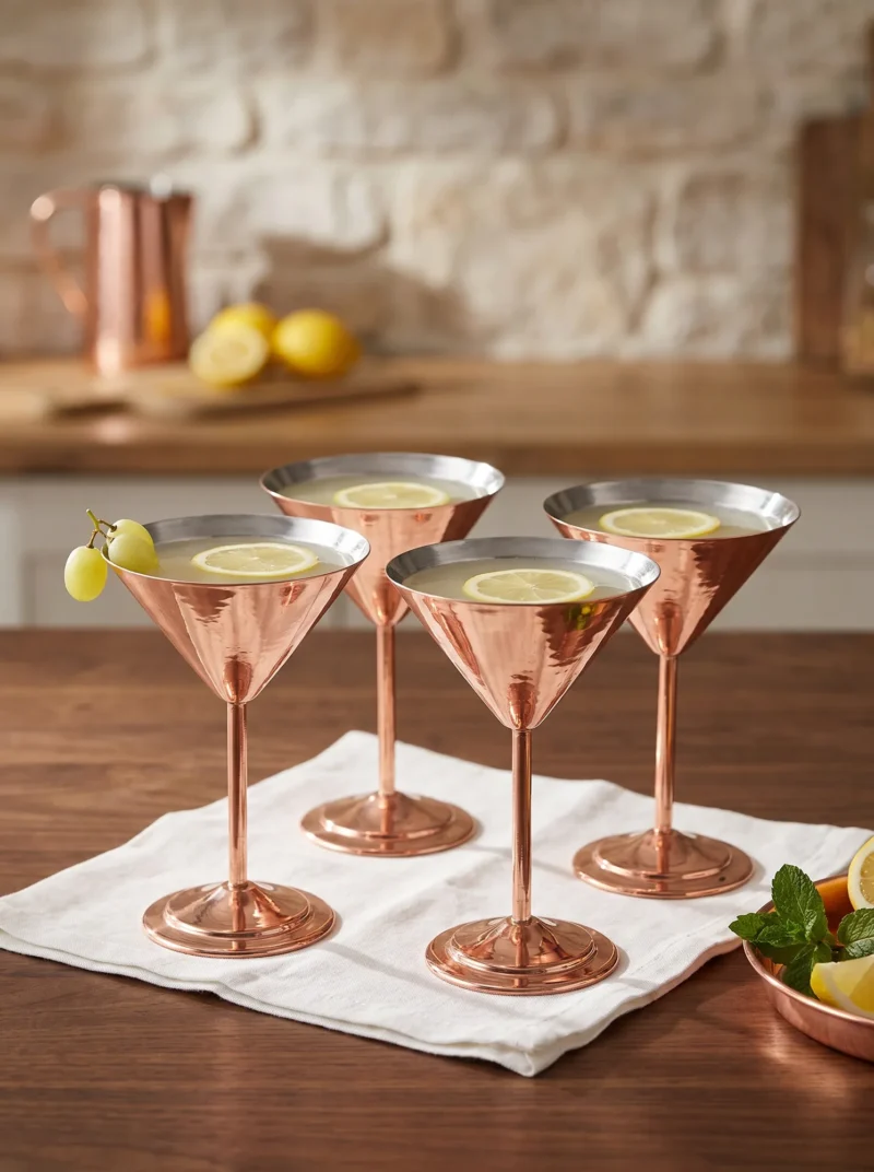 El yapımı bakır kadeh — Martini Bakır Kadeh Düz 250 ml 4'lü Takım Kırmızı — soğuk içecek ve şerbet servisi — BakırBul