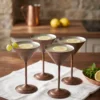 El yapımı bakır kadeh — Martini Bakır Kadeh Düz 250 ml 4'lü Takım Oksit — soğuk içecek ve şerbet servisi — BakırBul