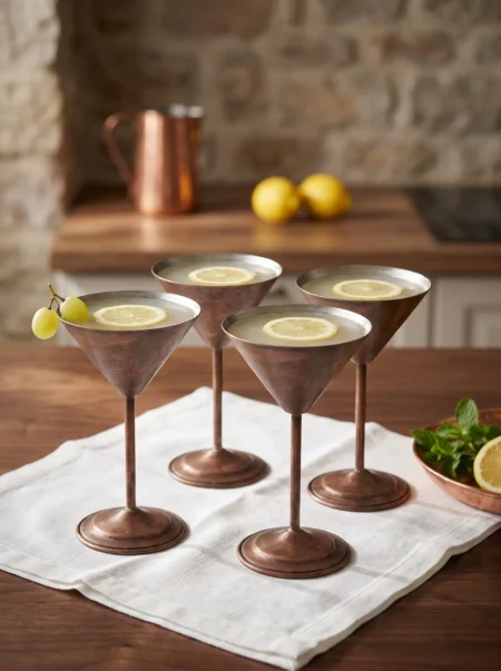 martini-bakir-kadeh-duz-250-ml-4lu-takim-oksit-bb0459-43-sahne-1 El yapımı bakır kadeh — Martini Bakır Kadeh Düz 250 ml 4'lü Takım Oksit — soğuk içecek ve şerbet servisi — BakırBul