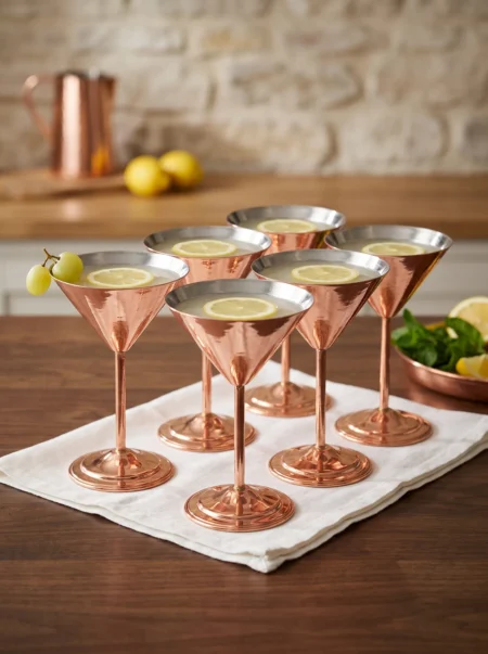 El yapımı bakır kadeh — Martini Bakır Kadeh Düz 250 ml 6'lı Takım Kırmızı — soğuk içecek ve şerbet servisi — BakırBul