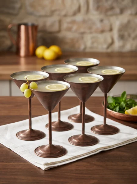 martini-bakir-kadeh-duz-250-ml-6li-takim-oksit-bb0459-63-sahne-1 El yapımı bakır kadeh — Martini Bakır Kadeh Düz 250 ml 6'lı Takım Oksit — soğuk içecek ve şerbet servisi — BakırBul