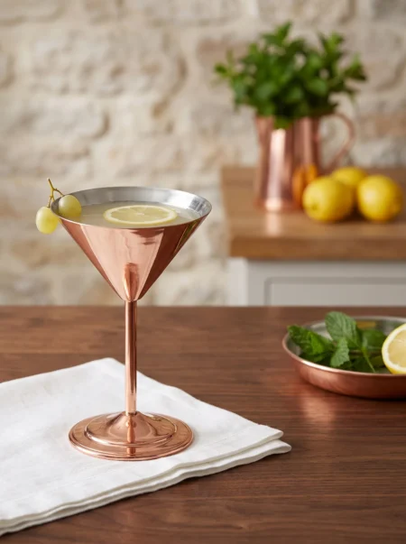 El yapımı bakır kadeh — Martini Bakır Kadeh Düz 250 ml Kırmızı — soğuk içecek ve şerbet servisi — BakırBul