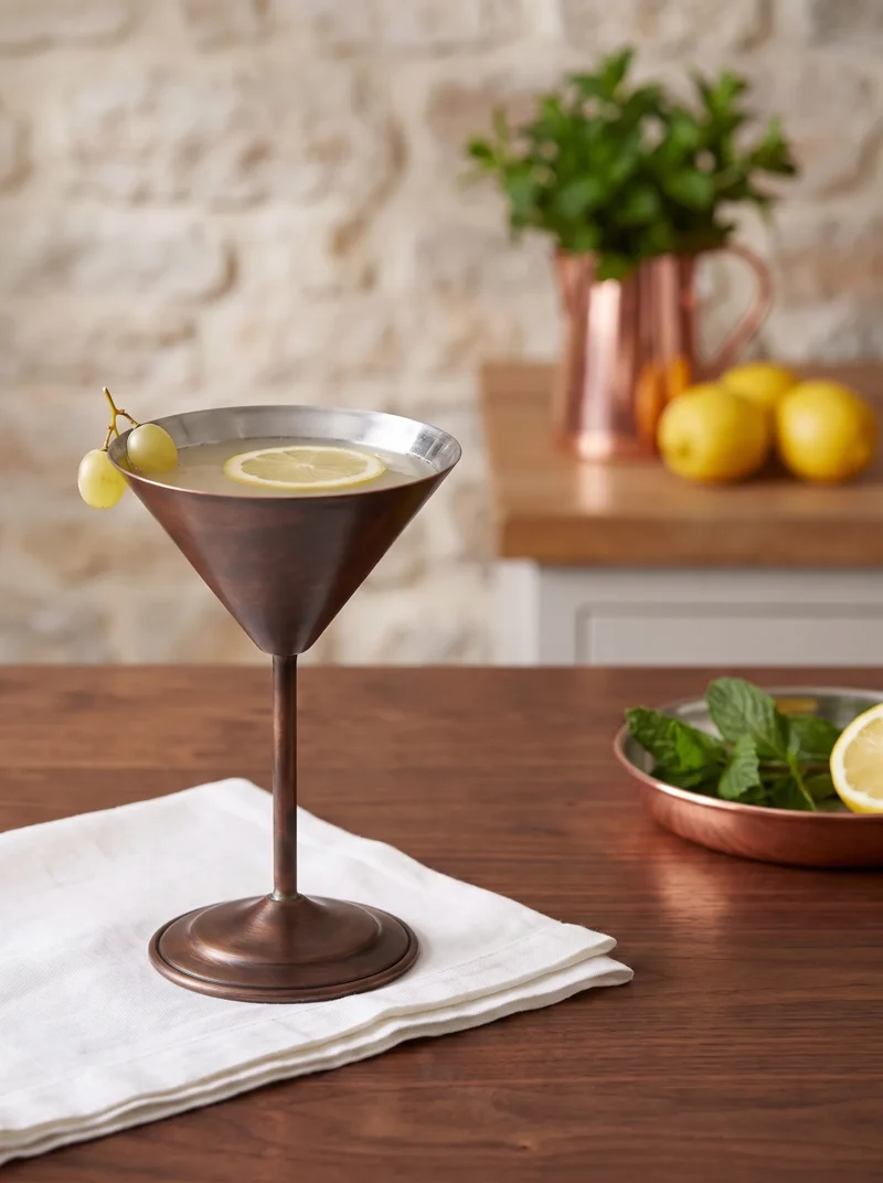 El yapımı bakır kadeh — Martini Bakır Kadeh Düz 250 ml Oksit — soğuk içecek ve şerbet servisi — BakırBul