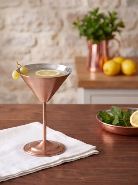 El yapımı bakır kadeh — Martini Bakır Kadeh Düz 250 ml Skoç — soğuk içecek ve şerbet servisi — BakırBul
