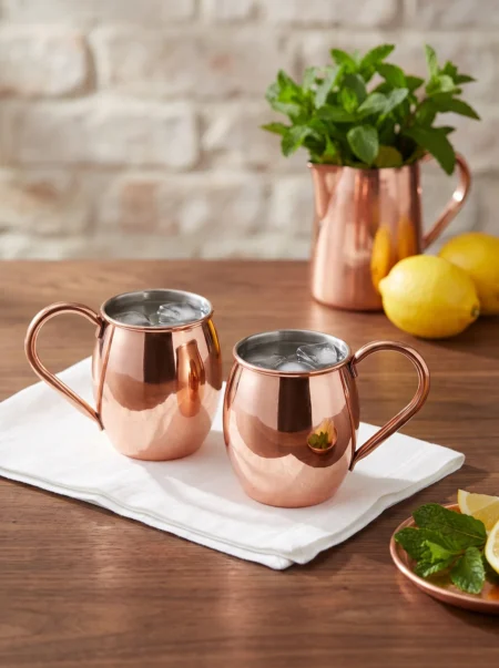 El yapımı bakır bardak — Moscow Mule Bakır Bardak Düz 500 ml 2'li Takım Kırmızı — soğuk içecek servisi — BakırBul