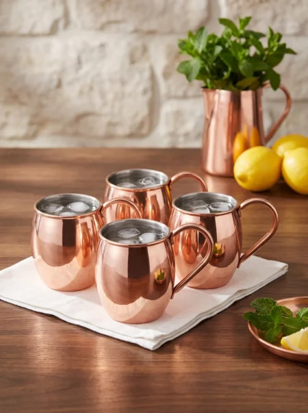 El yapımı bakır bardak — Moscow Mule Bakır Bardak Düz 500 ml 4'lü Takım Kırmızı — soğuk içecek servisi — BakırBul