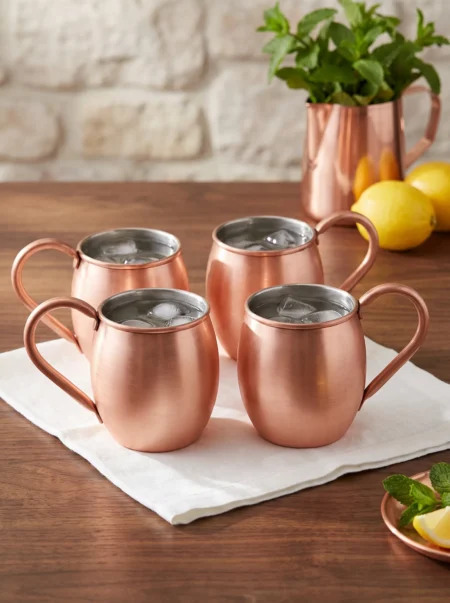El yapımı bakır bardak — Moscow Mule Bakır Bardak Düz 500 ml 4'lü Takım Skoç — soğuk içecek servisi — BakırBul