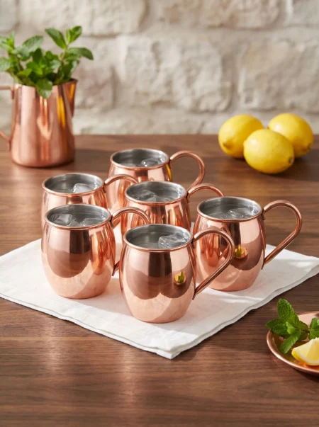 El yapımı bakır bardak — Moscow Mule Bakır Bardak Düz 500 ml 6'lı Takım Kırmızı — soğuk içecek servisi — BakırBul