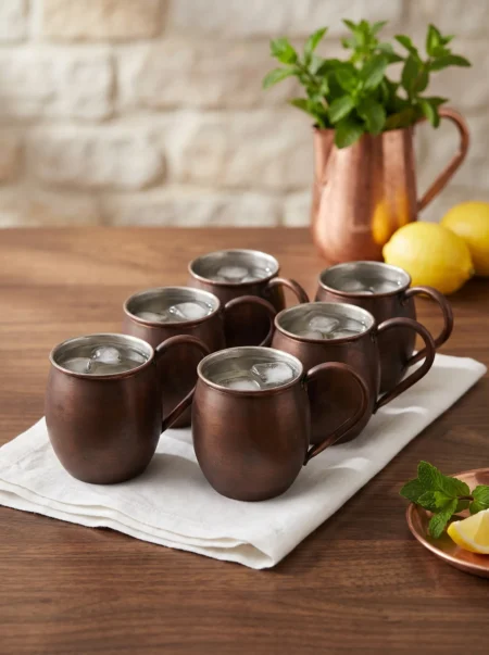 El yapımı bakır bardak — Moscow Mule Bakır Bardak Düz 500 ml 6'lı Takım Oksit — soğuk içecek servisi — BakırBul