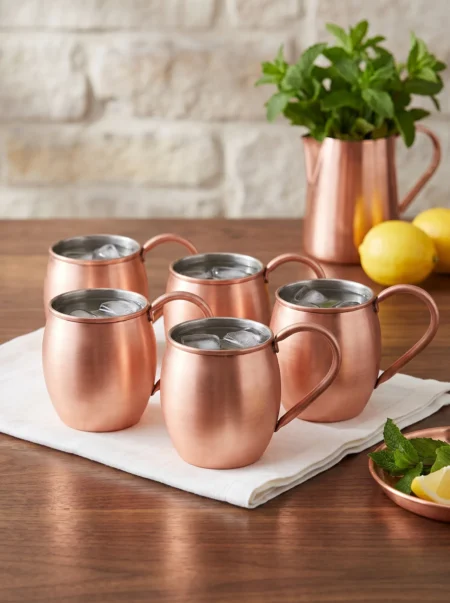 El yapımı bakır bardak — Moscow Mule Bakır Bardak Düz 500 ml 6'lı Takım Skoç — soğuk içecek servisi — BakırBul