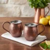 El yapımı bakır bardak — Moscow Mule Bakır Bardak El Dövme 500 ml 2'li Takım Oksit — soğuk içecek servisi — BakırBul