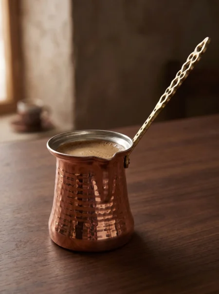 sultan-cezve-4-no-kalin-pirinc-kulp-5-fincan-makine-dovme-kirmizi-bb1247-1-sahne-1 El yapımı bakır cezve — Sultan Bakır Cezve 4 No Kalın Pirinç Kulp 5 Fincan Makine Dövme Kırmızı — Türk kahvesi pişirme ve servisi — BakırBul