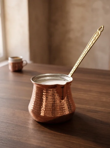 sutluk-cezve-3-no-makine-dovme-kirmizi-bb1243-1-sahne-2 El yapımı bakır cezve — Sütlük Bakır Cezve 3 No Makine Dövme Kırmızı — Türk kahvesi pişirme ve servisi — BakırBul