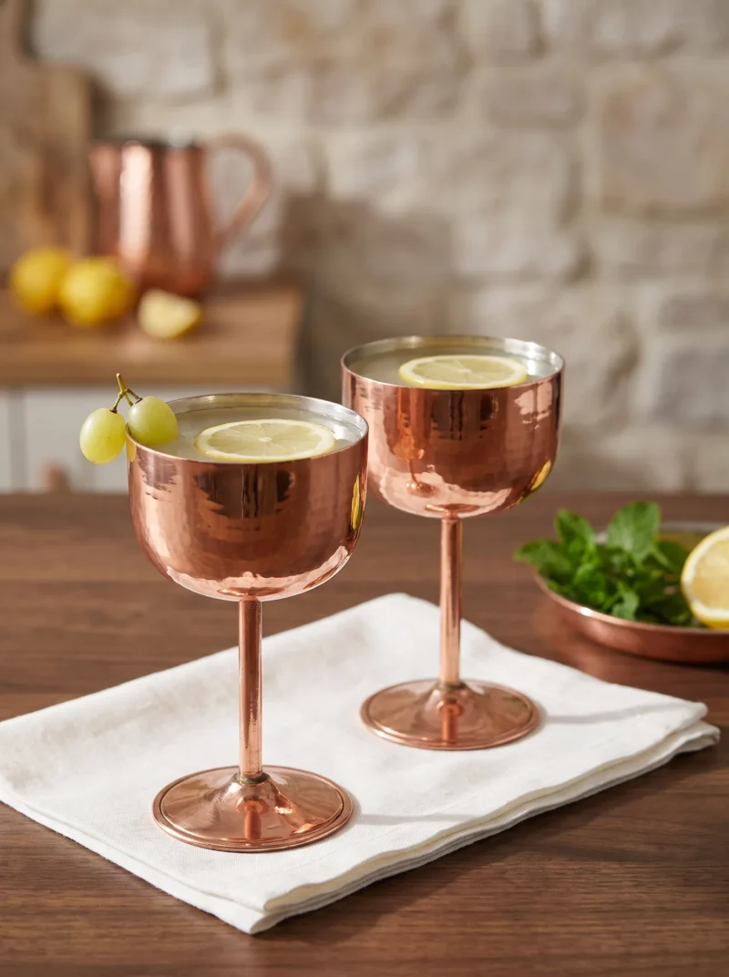 El yapımı bakır kadeh — Vino Bakır Kadeh 1 No Düz 240 ml 2'li Takım Kırmızı — soğuk içecek ve şerbet servisi — BakırBul