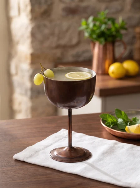 El yapımı bakır kadeh — Vino Bakır Kadeh 2 No Düz 400 ml Oksit — soğuk içecek ve şerbet servisi — BakırBul
