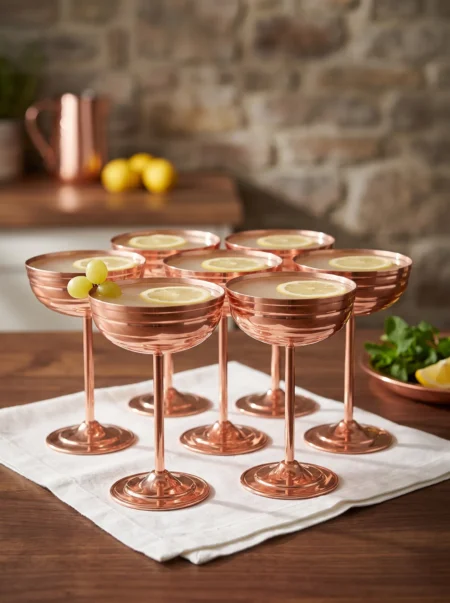 El yapımı bakır kadeh — Zo-Martini Bakır Kadeh Düz 250 ml 6'lı Kırmızı — soğuk içecek ve şerbet servisi — BakırBul